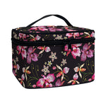 Embroidery Orchid Flower Pattern Print Travel Makeup Bag