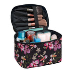 Embroidery Orchid Flower Pattern Print Travel Makeup Bag