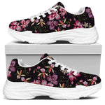 Embroidery Orchid Flower Pattern Print White Chunky Shoes