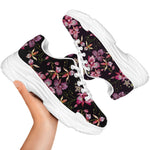 Embroidery Orchid Flower Pattern Print White Chunky Shoes