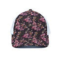 Embroidery Orchid Flower Pattern Print White Mesh Trucker Hat