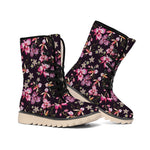 Embroidery Orchid Flower Pattern Print Winter Boots