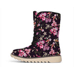 Embroidery Orchid Flower Pattern Print Winter Boots