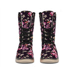 Embroidery Orchid Flower Pattern Print Winter Boots