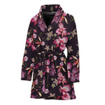 Embroidery Orchid Flower Pattern Print Women's Bathrobe