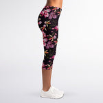 Embroidery Orchid Flower Pattern Print Women's Capri Leggings