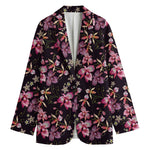 Embroidery Orchid Flower Pattern Print Women's Cotton Blazer