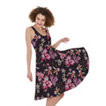 Embroidery Orchid Flower Pattern Print Sleeveless Knee Length Dress