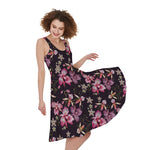 Embroidery Orchid Flower Pattern Print Women's Sleeveless Dress