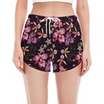 Embroidery Orchid Flower Pattern Print Women's Split Running Shorts