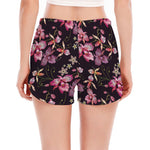 Embroidery Orchid Flower Pattern Print Women's Split Running Shorts
