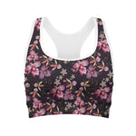 Embroidery Orchid Flower Pattern Print Women's Sports Bra