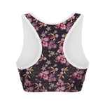 Embroidery Orchid Flower Pattern Print Women's Sports Bra