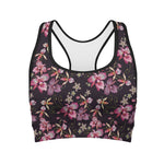 Embroidery Orchid Flower Pattern Print Women's Sports Bra