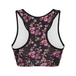 Embroidery Orchid Flower Pattern Print Women's Sports Bra