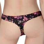 Embroidery Orchid Flower Pattern Print Women's Thong