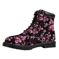 Embroidery Orchid Flower Pattern Print Padded Collar Lace Up Boots