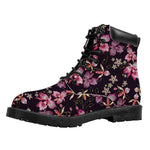 Embroidery Orchid Flower Pattern Print Work Boots