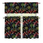 Embroidery Parrot Pattern Print 3 Piece Kitchen Curtains