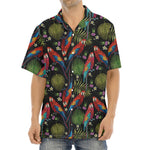 Embroidery Parrot Pattern Print Aloha Shirt
