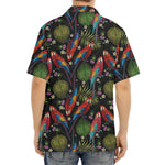 Embroidery Parrot Pattern Print Aloha Shirt