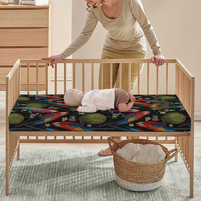 Embroidery Parrot Pattern Print Baby Crib Sheet