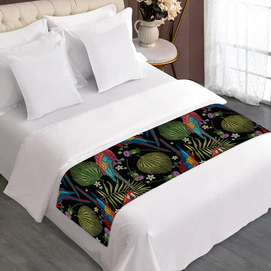 Embroidery Parrot Pattern Print Bed Runner
