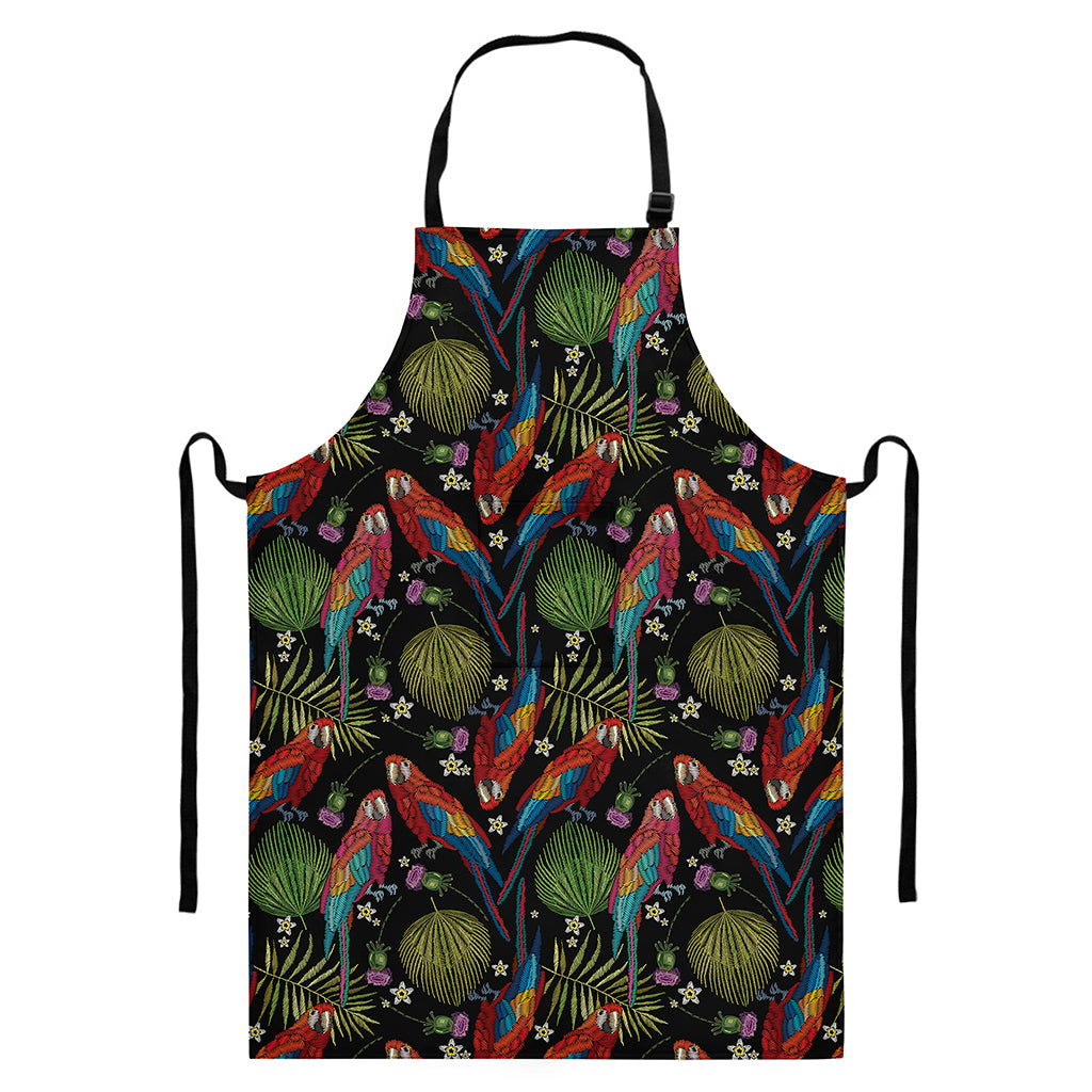 Embroidery Parrot Pattern Print Bib Apron With Pocket