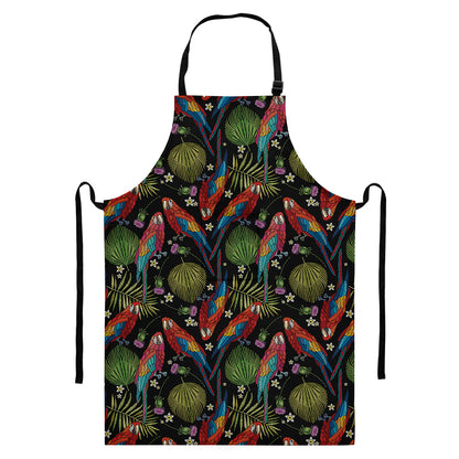 Embroidery Parrot Pattern Print Bib Apron With Pocket