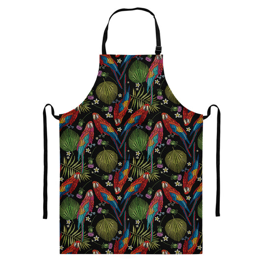 Embroidery Parrot Pattern Print Bib Apron With Pocket