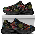 Embroidery Parrot Pattern Print Black Chunky Shoes