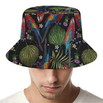 Embroidery Parrot Pattern Print Bucket Hat