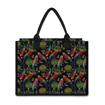 Embroidery Parrot Pattern Print Canvas Tote Bag