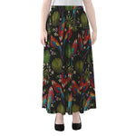 Embroidery Parrot Pattern Print Chiffon Maxi Skirt