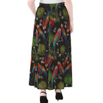 Embroidery Parrot Pattern Print Chiffon Maxi Skirt