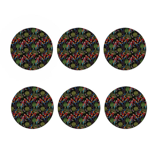 Embroidery Parrot Pattern Print Coaster Set