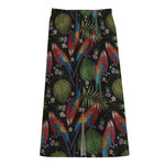 Embroidery Parrot Pattern Print Cotton Front Slit Maxi Skirt
