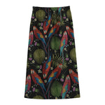 Embroidery Parrot Pattern Print Cotton Front Slit Maxi Skirt