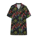 Embroidery Parrot Pattern Print Cotton Hawaiian Shirt