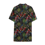 Embroidery Parrot Pattern Print Cotton Hawaiian Shirt