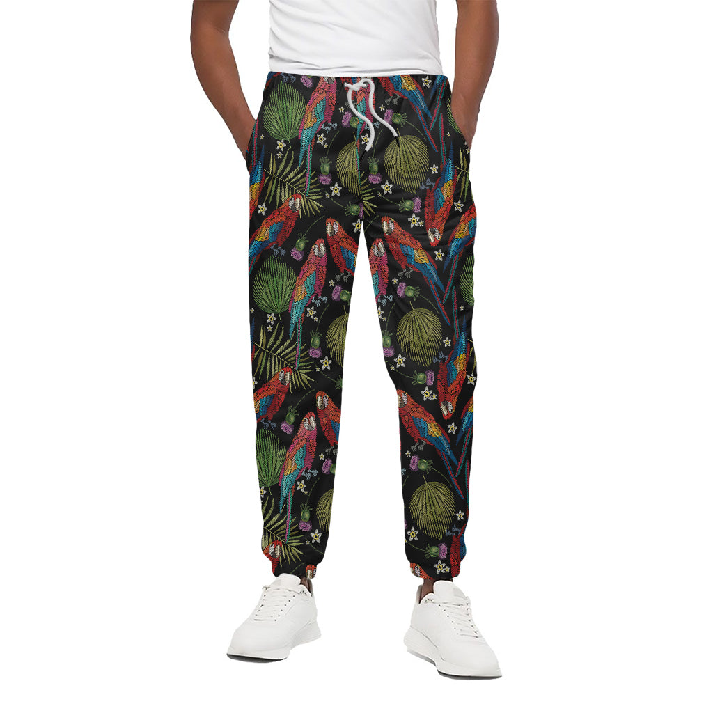 Embroidery Parrot Pattern Print Cotton Pants