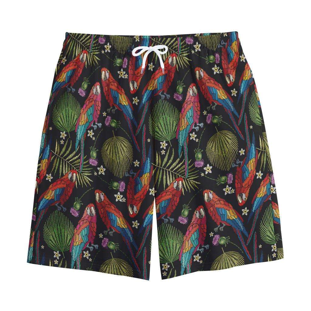 Embroidery Parrot Pattern Print Cotton Shorts