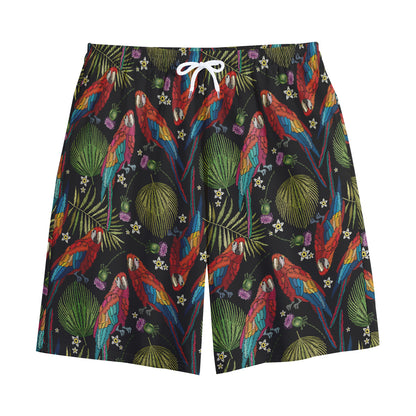 Embroidery Parrot Pattern Print Cotton Shorts