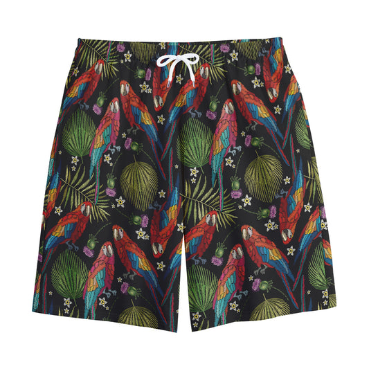 Embroidery Parrot Pattern Print Cotton Shorts