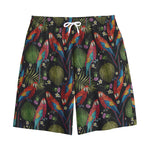 Embroidery Parrot Pattern Print Cotton Shorts