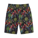 Embroidery Parrot Pattern Print Cotton Shorts