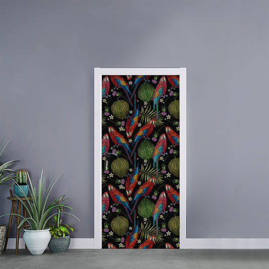 Embroidery Parrot Pattern Print Door Sticker