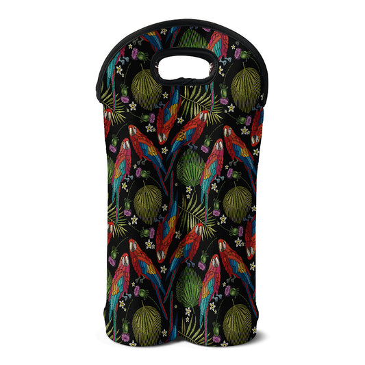 Embroidery Parrot Pattern Print Double Neoprene Wine Tote