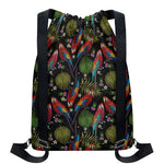 Embroidery Parrot Pattern Print Drawstring Backpack