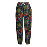 Embroidery Parrot Pattern Print Fleece Lined Knit Pants